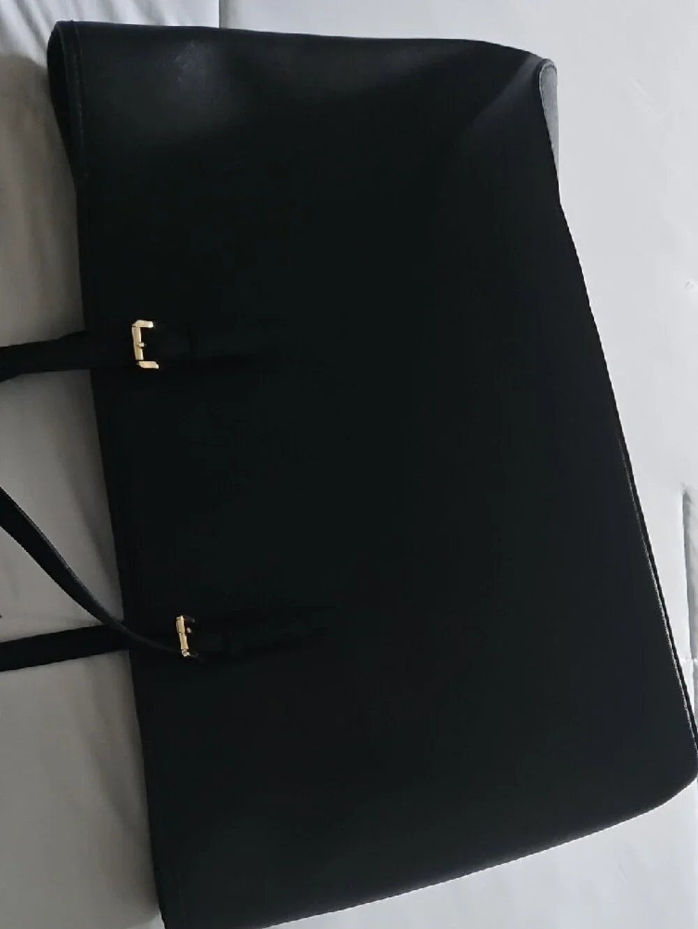 Michael Kors Black Leather Tote with Gold MK Charm